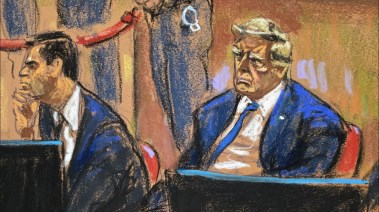 دونالد ترامب خلال إحدى جلسات محاكمته (صورة مرسومة))