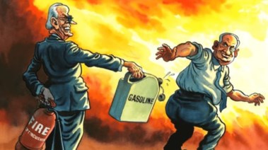 كاريكاتير ساخر حول سياسة بايدن الخارجية بشأن إسرائيل