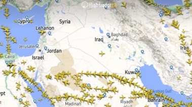 غياب جميع أنشطة الطائرات عن سماء العراق والأردن وإسرائيل وسوريا ولبنان فجر يوم الأحد.