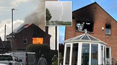 صاعقة تحرق منزلا في بريطانيا