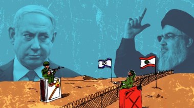 كاريكاتير يوضح حالة الحرب بين الإحتلال وحزب الله
