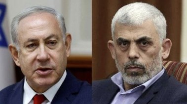 يحيي السنوار ورئيس وزراء الإحتلال الإسرائيلي ينيامين نتنياهو