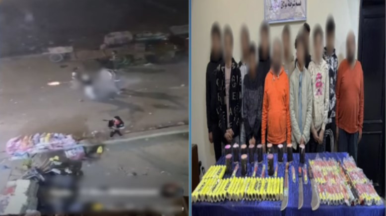 المتهمين بعد ضبطهم ولقطة من الفيديو 