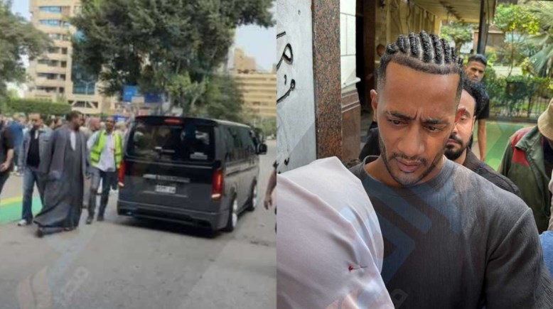 محمد رمضان وإحدى عاملات النظافة وجثمان والده