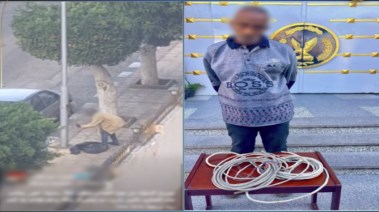 المتهم بعد ضبطه ولقطة من الفيديو المتداول