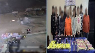 المتهمين بعد ضبطهم ولقطة من الفيديو 