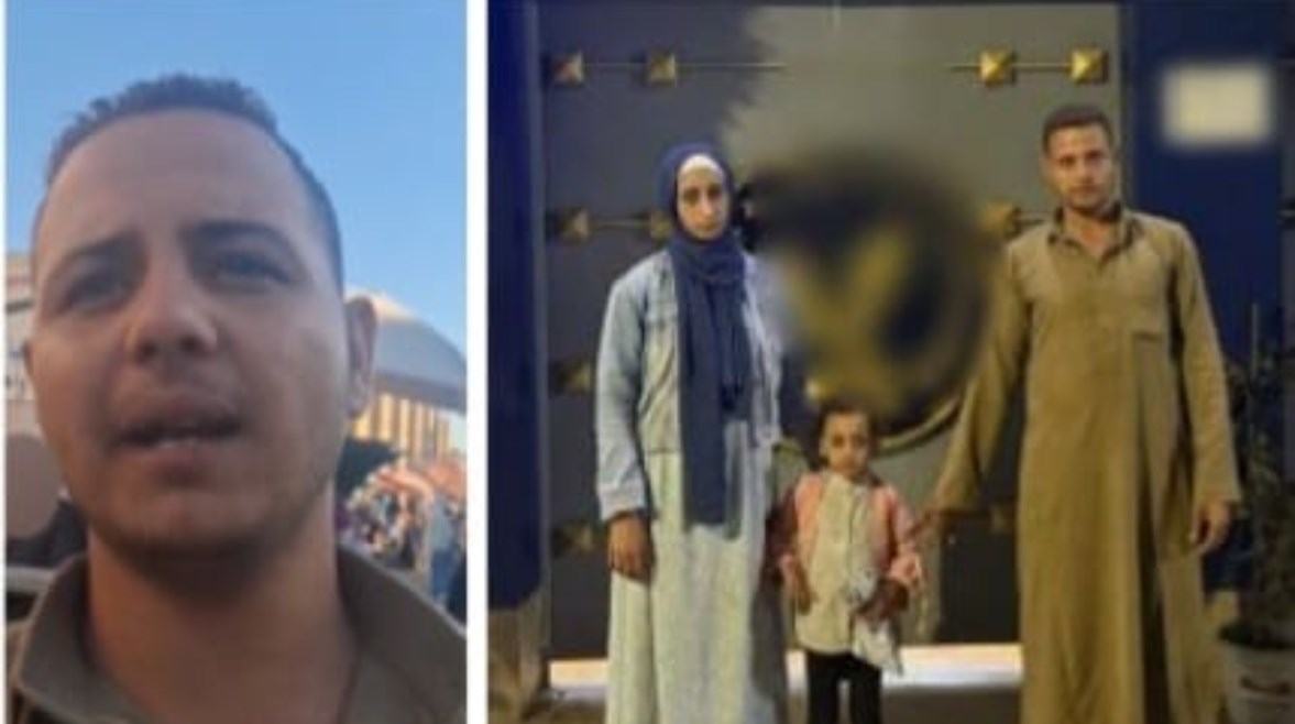 الأب والأم وبينهما ابنتهما الصغيرة، ومقطع من فيديو الأب (يسار)