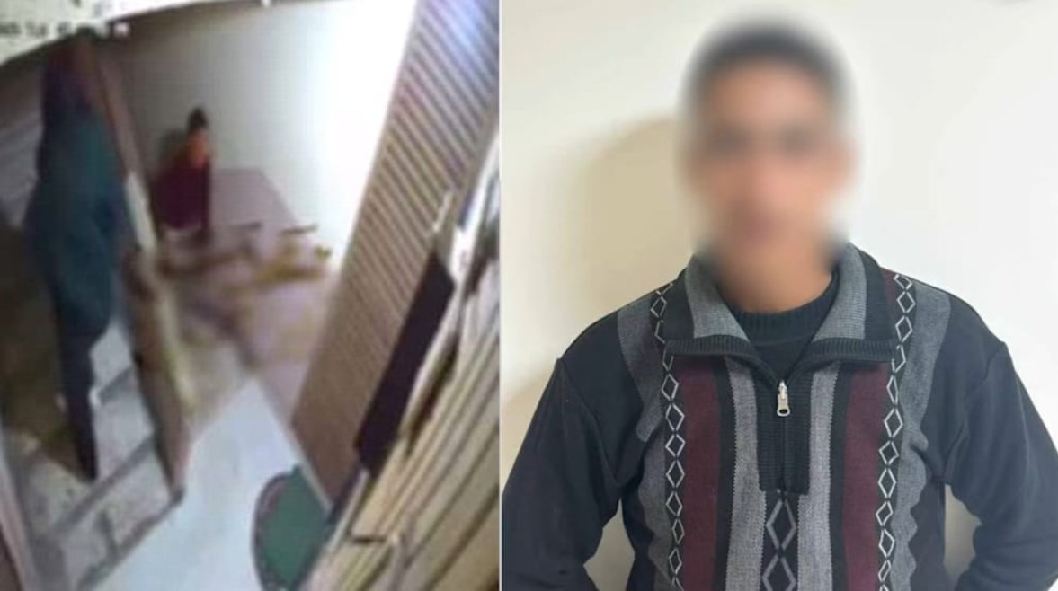 المتهم بعد ضبطه ولقطة من الفيديو 