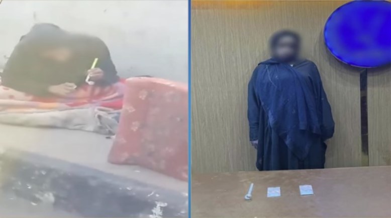 المتهمة بعد ضبطها وجانب من الفيديو 