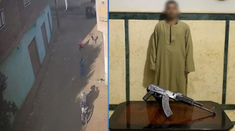 المتهم بعد ضبطه ولقطة من الفيديو 