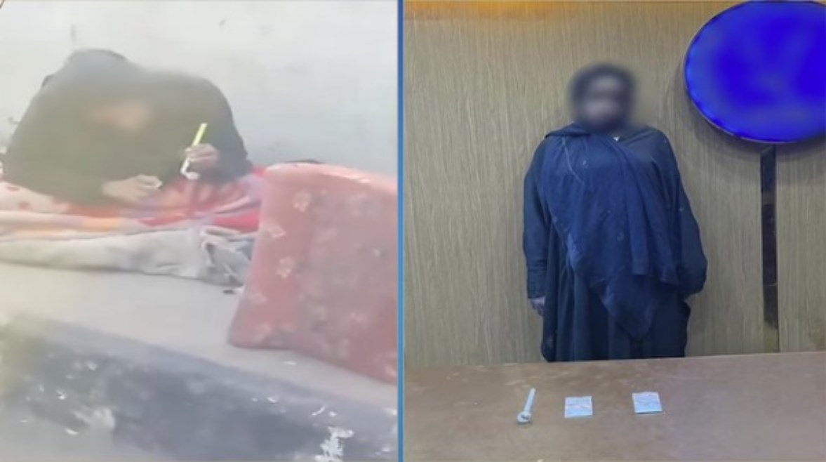 المتهمة بعد ضبطها وجانب من الفيديو 