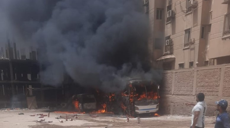 حريق بأتوبيسات مدرسة الحسام الدولية
