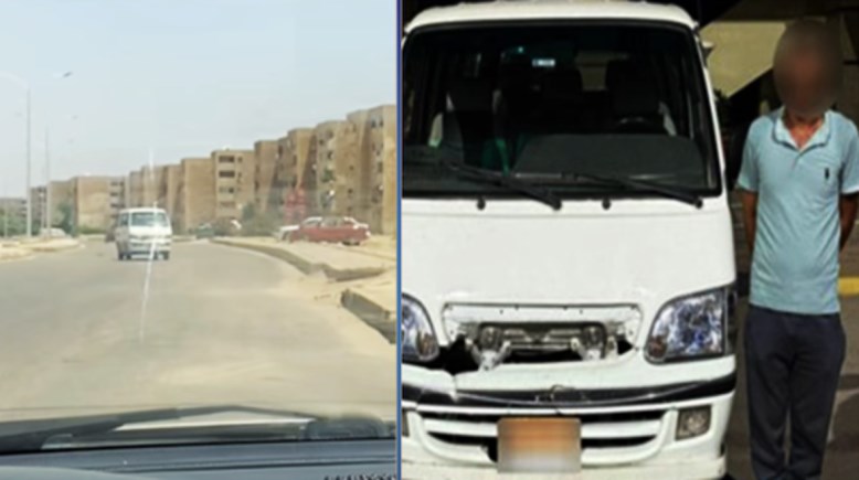 المتهم بعد ضبطه، ومشهد من الفيديو (يسار)