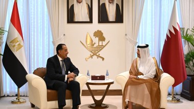مصطفى مدبولي خلال لقائه الشيخ محمد بن عبد الرحمن بن جاسم آل ثاني