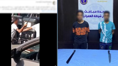 المتهمان بعد ضبطهما، وجانب من الواقعة (يسار)
