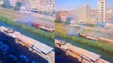 اندلاع حريق بعربة بضائع قديمة داخل حوش السكة الحديد ببني سويف