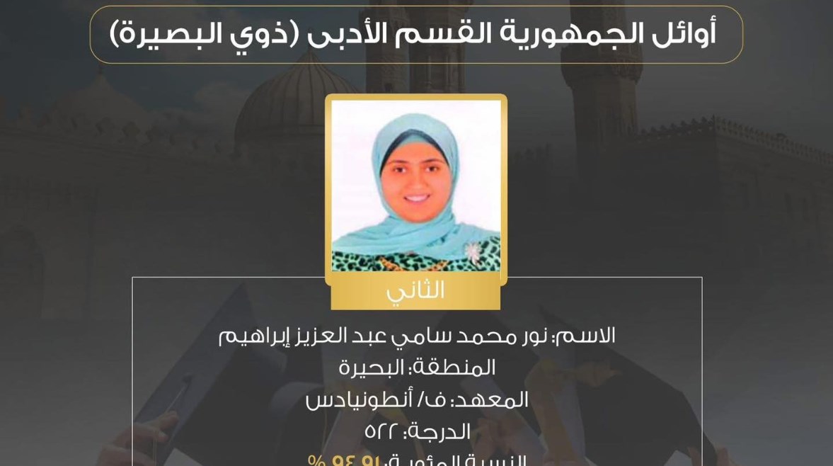 نور سامي الثانية على المكفوفين في الثانوية الأزهرية نور سامي الثانية على المكفوفين في الثانوية الأزهرية