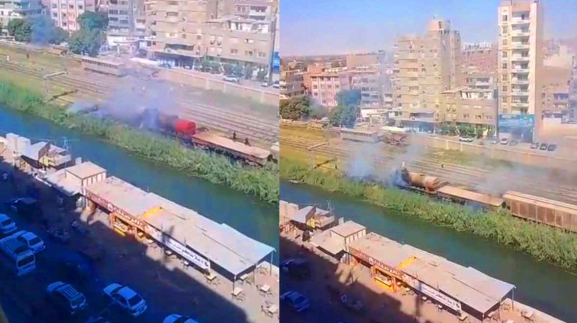 اندلاع حريق بعربة بضائع قديمة داخل حوش السكة الحديد ببني سويف