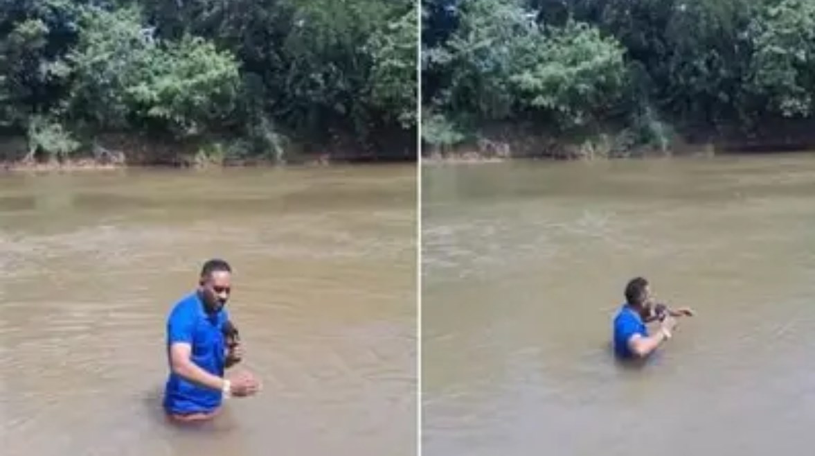المراسل البرازيلي وهو في قاع النهر