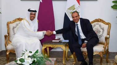 وزير الخارجية بدر عبدالعاطي ونظيره القطري في مؤتمر صحفي بالعلمين