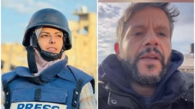 المصور الصحفي حسام المصري، والصحفية مريم أبو دقة