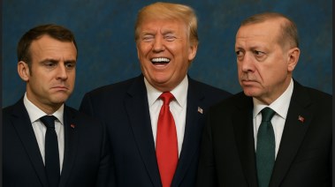 صورة تم إنشاؤها بالذكاء الاصطناعي، تجمع الرئيس ترامب، ونظيريه ماكرون وأردوغان