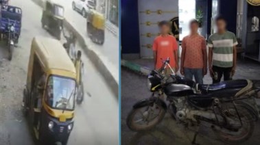 المتهمون بعد ضبطهم، وجانب من الواقعة (يسار)
