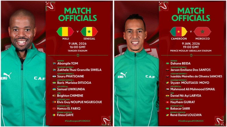 كاف يعلن طاقم حكام مباراتي الجمعة في ربع نهائي أمم أفريقيا 