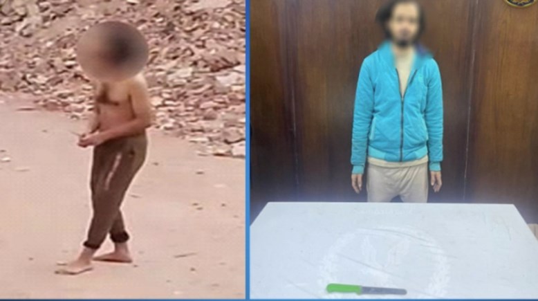 المتهم بعد ضبطه ولقطة من الفيديو 