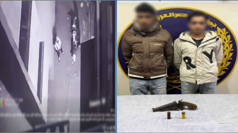 المتهمان بعد ضبطهما ولقطة من الفيديو 