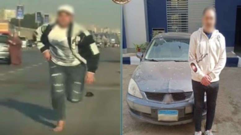 المتهم بعد ضبطه ولقطة من الفيديو 