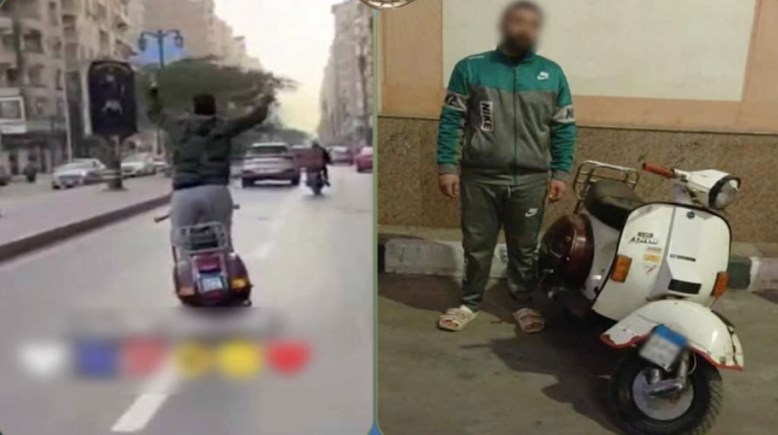 المتهم بعد ضبطه ولقطة من الفيديو 