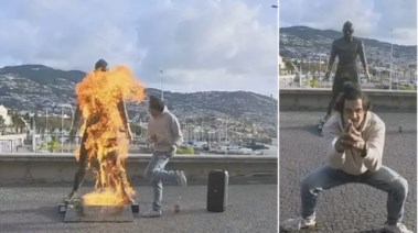 إشعال النار في تمثال كريستيانو