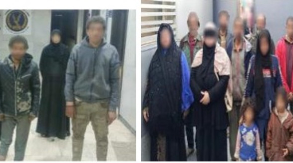 المتهمون بعد ضبطهم والأطفال المستغلين في أعمال التسول