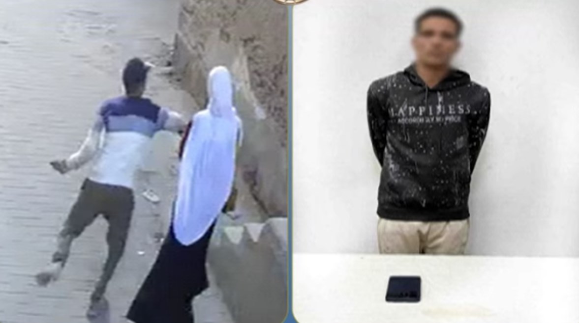 المتهم بعد ضبطه ولقطة من الفيديو 