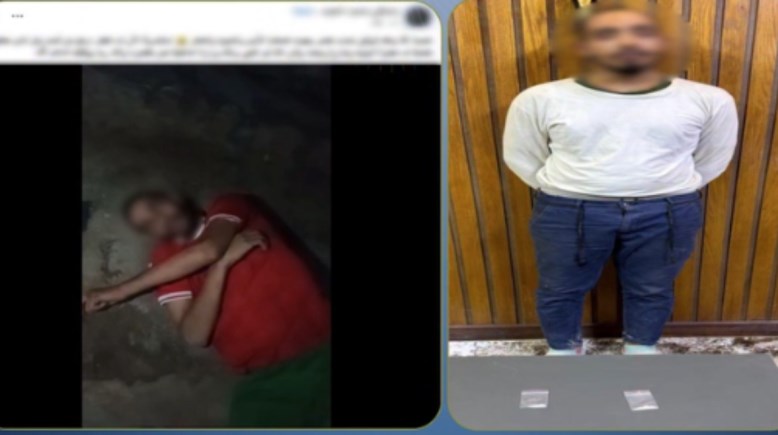 المتهم بعد ضبطه ولقطة من الفيديو