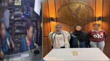 المتهمات بعد ضبطهن ولقطة من الفيديو 