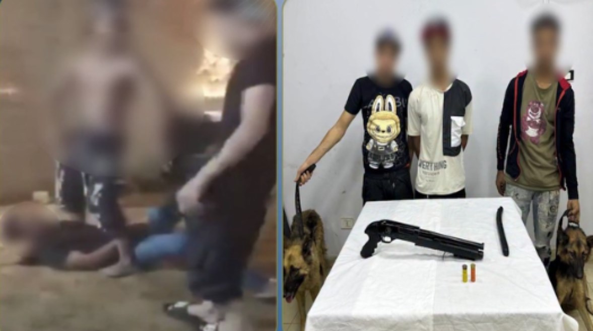 المتهمين بعد ضبطهم ولقطة من الفيديو 