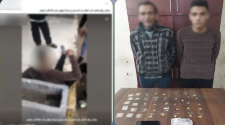 المتهمون بعد ضبطهم ولقطة من الفيديو 