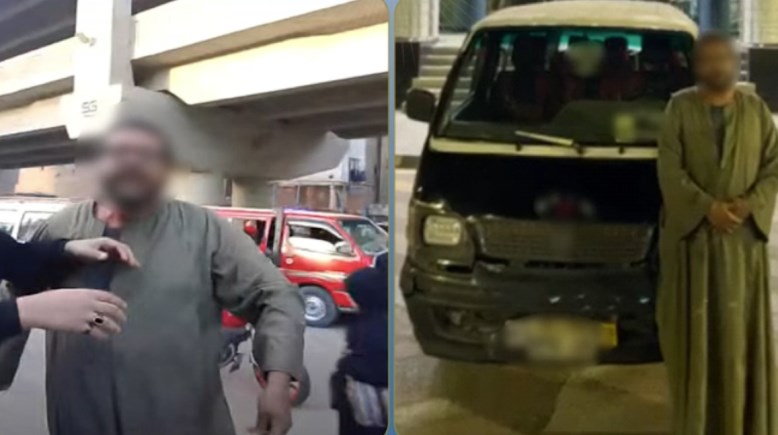 المتهم بعد ضبطه ولقطة من الفيديو 