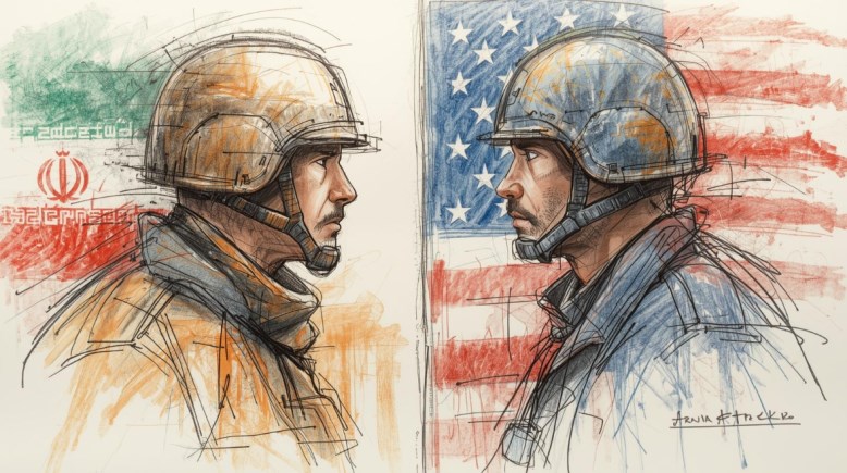 الجيشان الأمريكي والإيراني (صورة موّلدة بالذكاء الاصطناعي)
