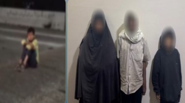 المتهمان برفقة ابنهما.. ولقطة من فيديو الواقعة (يسار)