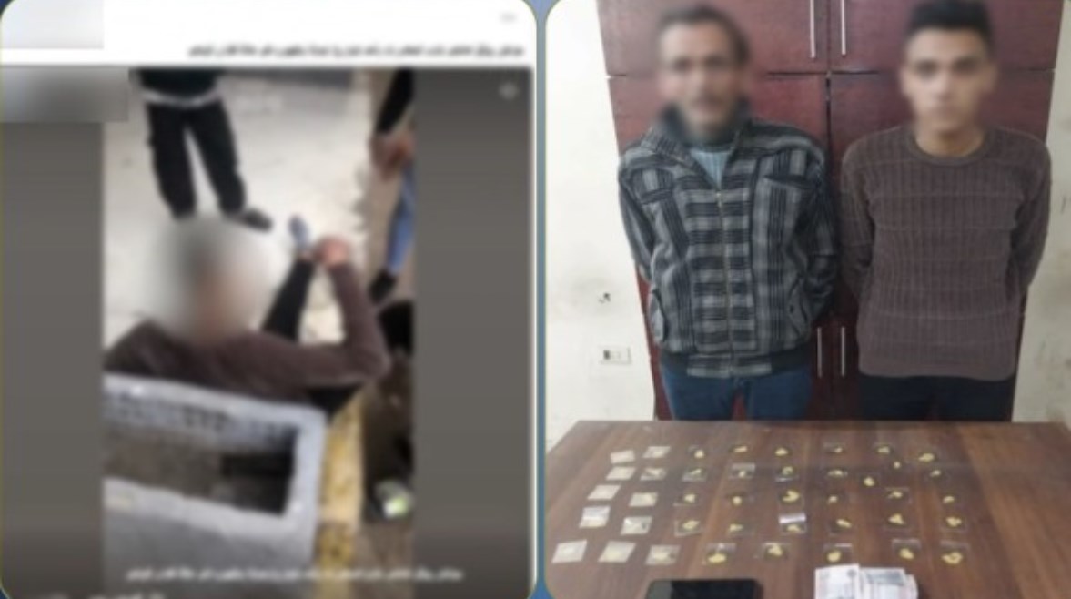 المتهمون بعد ضبطهم ولقطة من الفيديو 