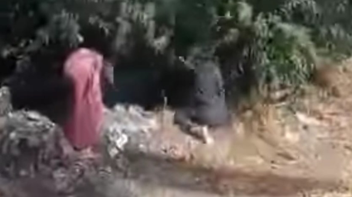 لقطة من فيديو القاء سيدة في الترعة