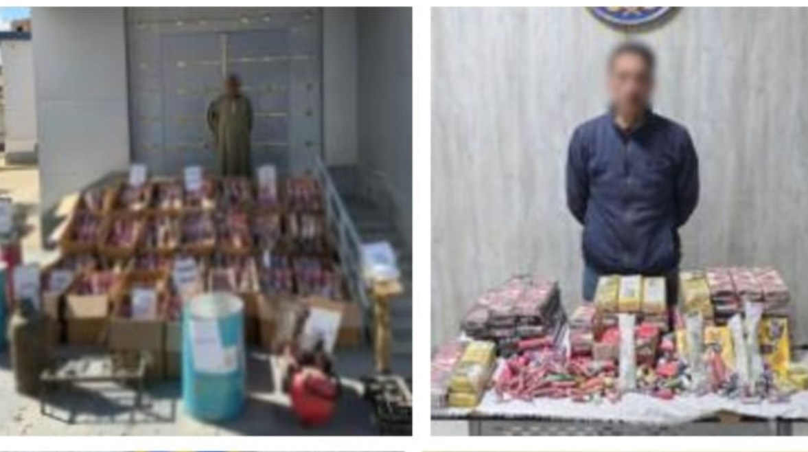 المتهمين وجانب من المضبوطات 