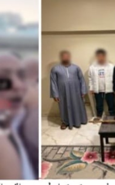 المتهمون بعد ضبطهم ولقطة من فيديو المعتمر (يسار)