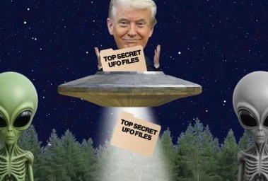 ترامب بجانب شخصيات فضائية كرتونية - تعبيرية