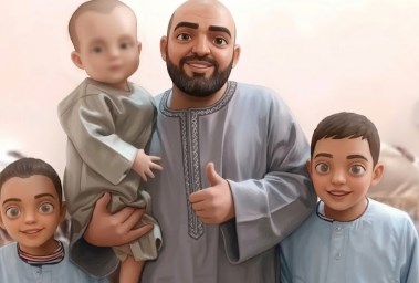 الأب وأولاده الثلاث مولدة بـ AI