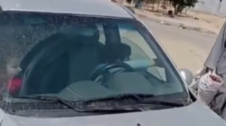 لقطة من فيديو طفل يقود سيارة وبجانبه شقيقته