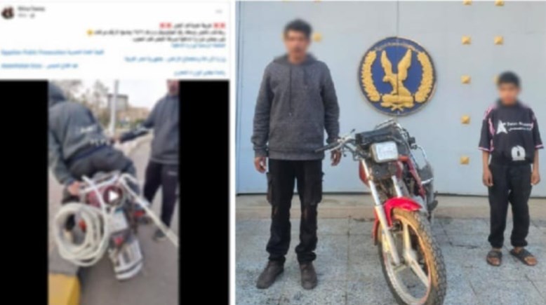 المتهمان بعد ضبطهما ولقطة من الفيديو 